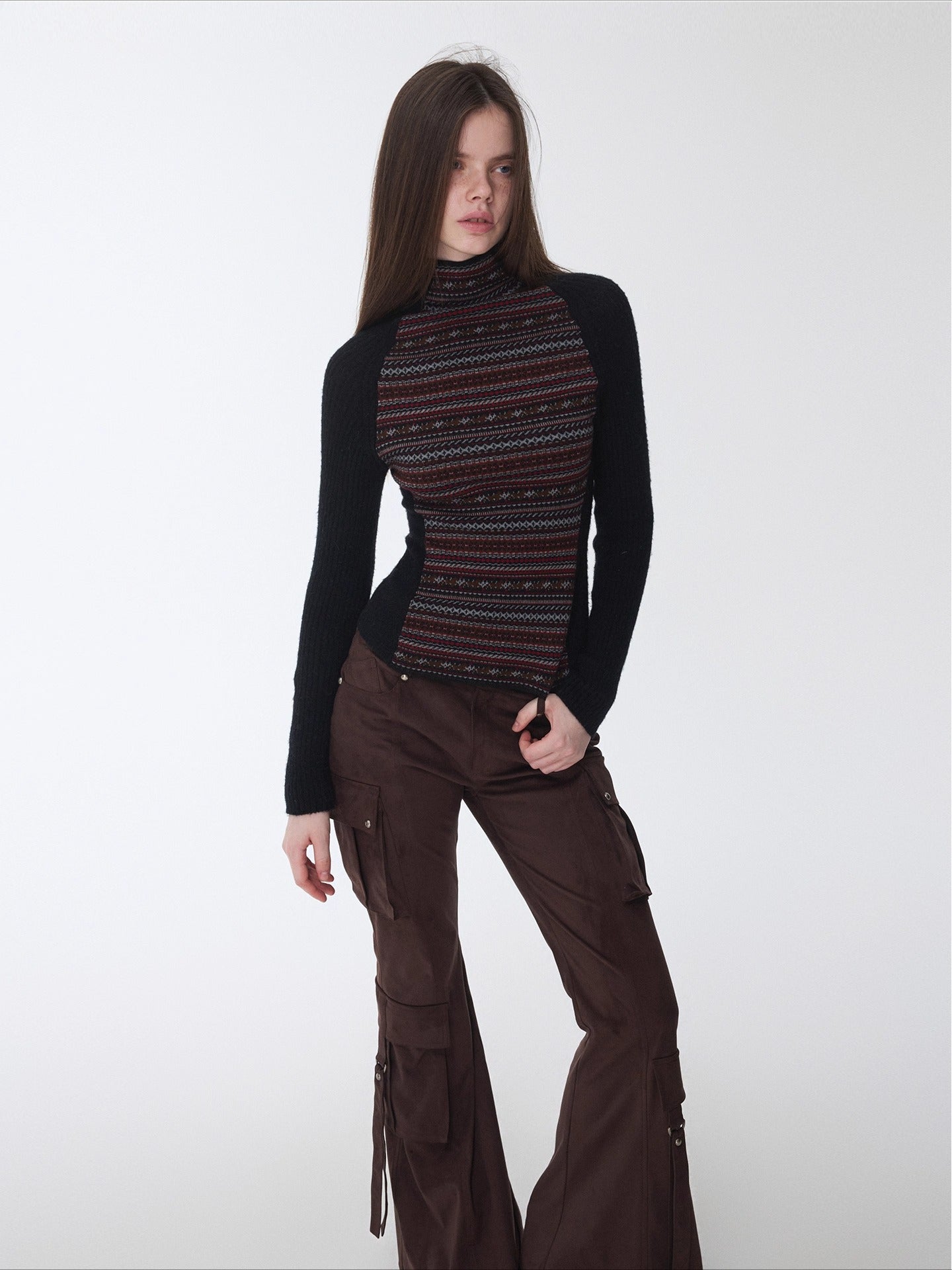 Fair Isle Raglan Knit Turtleneck Sweater