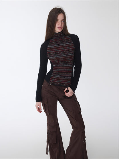 Fair Isle Raglan Knit Turtleneck Sweater