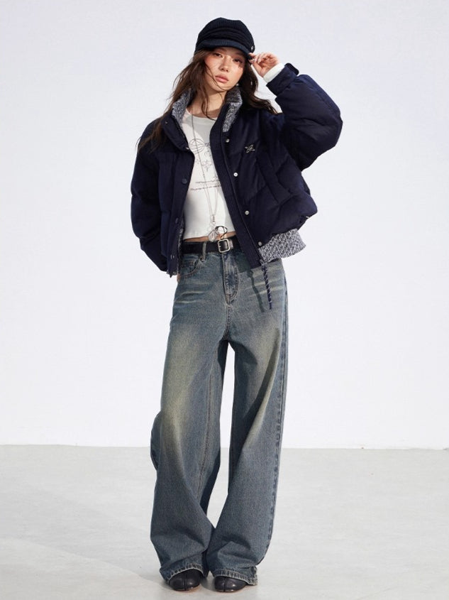 Wool-Blend Knit Spliced Down Jacket