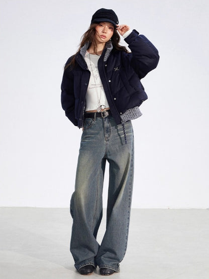 Wool-Blend Knit Spliced Down Jacket