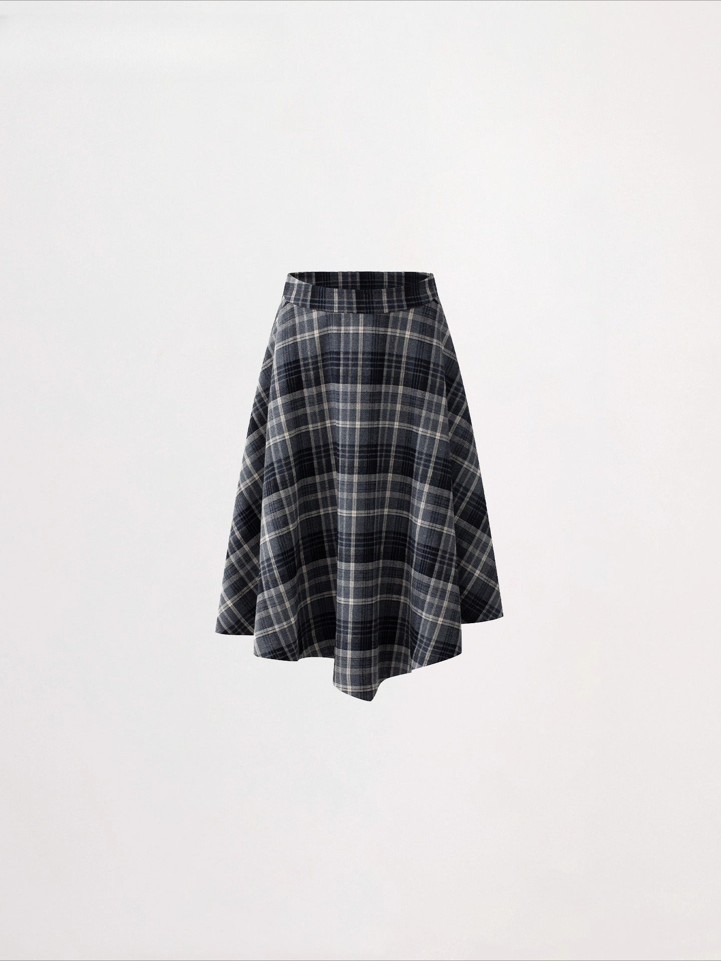 Asymmetrical Wool Plaid Midi Skirt