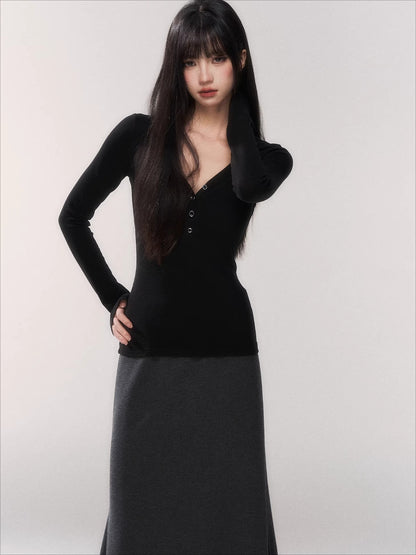 Waist-Cinching Slim-Fit Knit Base T-Shirt