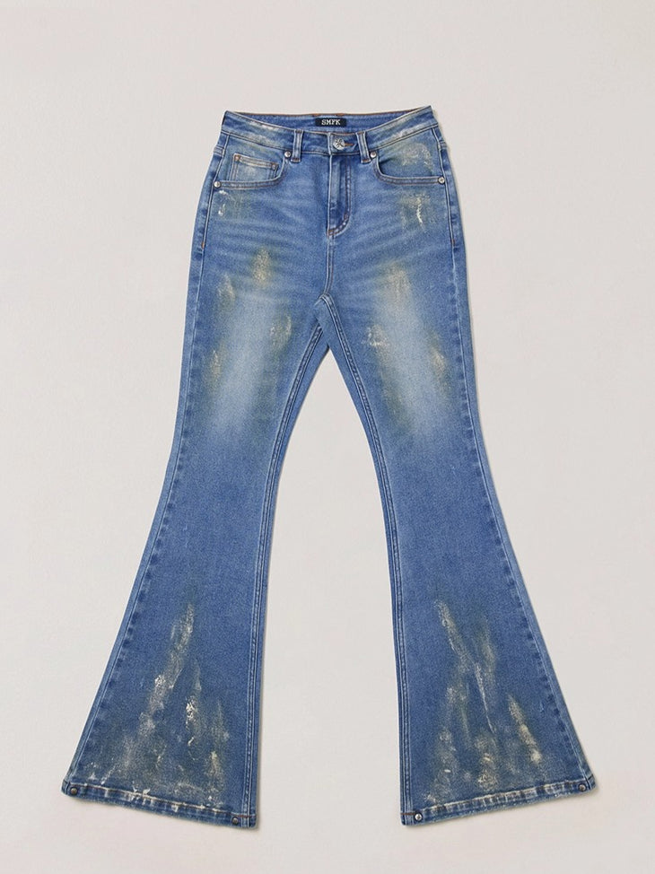 Desert Storm Hand-Painted Flared Jeans