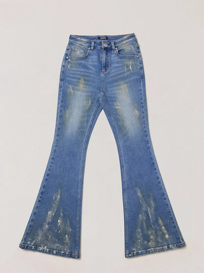 Desert Storm Hand-Painted Flared Jeans