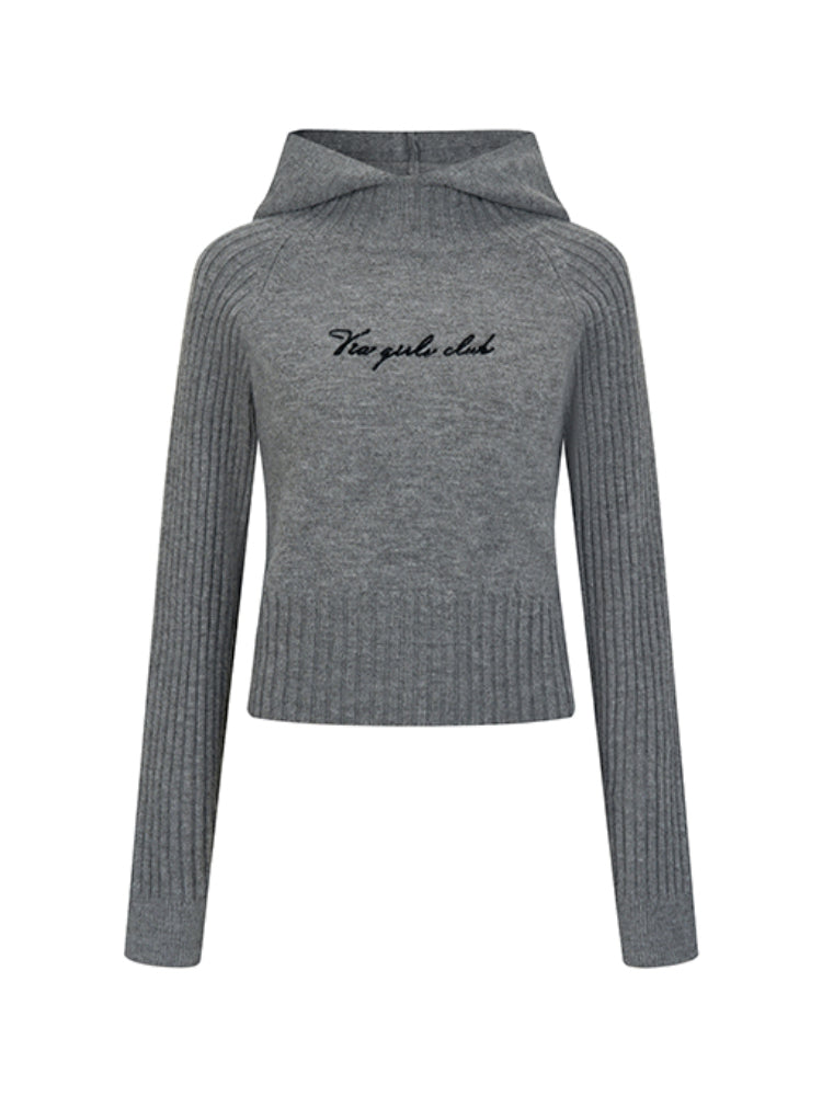 High-Neck Hoodie Knit Sweater