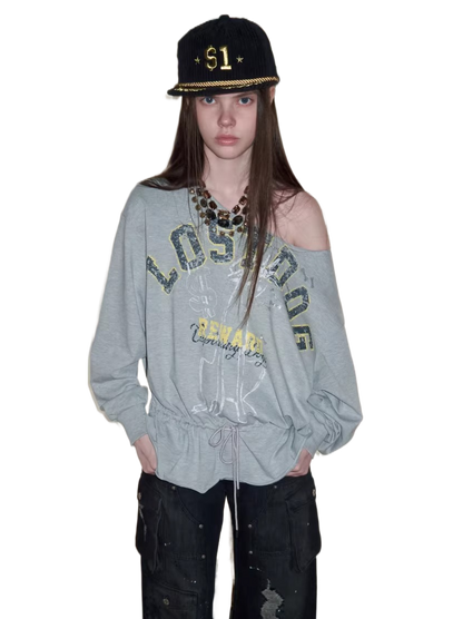 Asymmetric Graphic Drawstring Hoodie