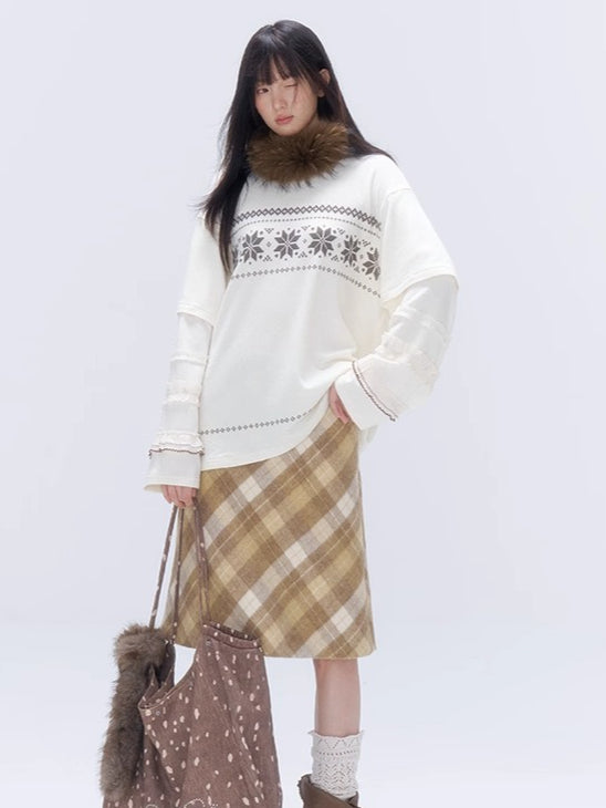 Yellow Plaid Wool-Blend Midi Skirt