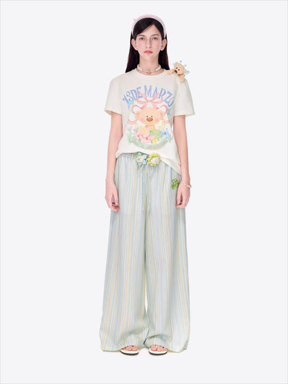 Striped Lyocell Linen Wide-Leg Trousers