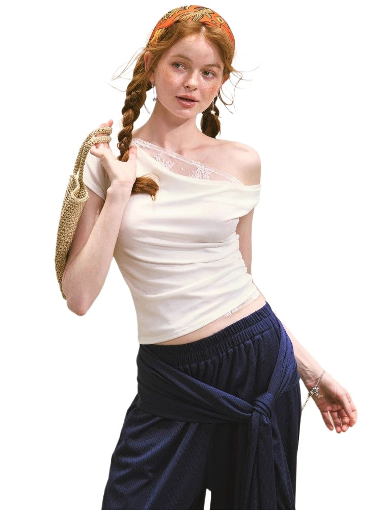 Asymmetric Neckline Fake Two-piece T-shirt
