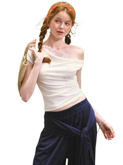 Asymmetric Neckline Fake Two-piece T-shirt