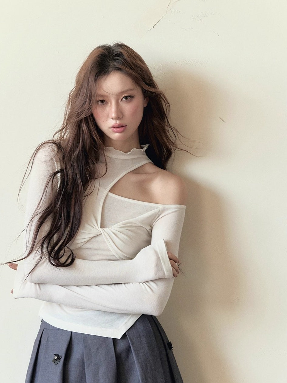 Cut-Out Tencel Long Sleeve T-shirt