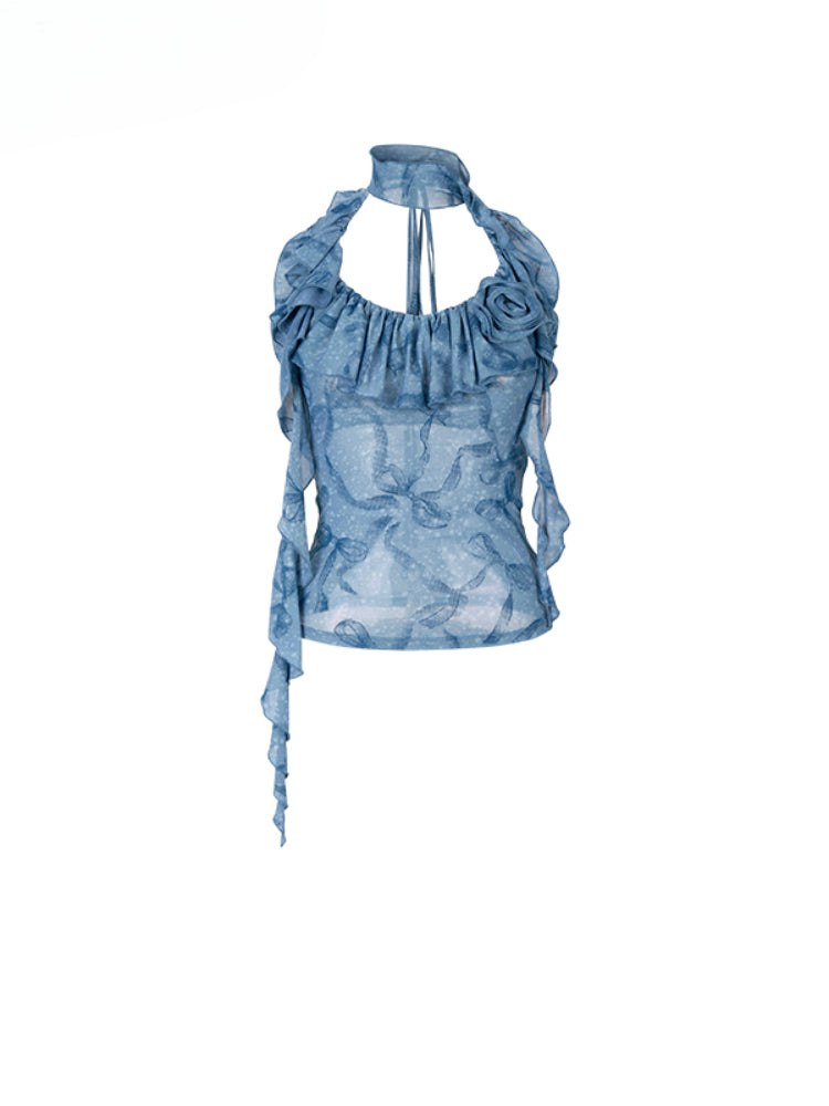 Ribbon-Flower Halter Vest