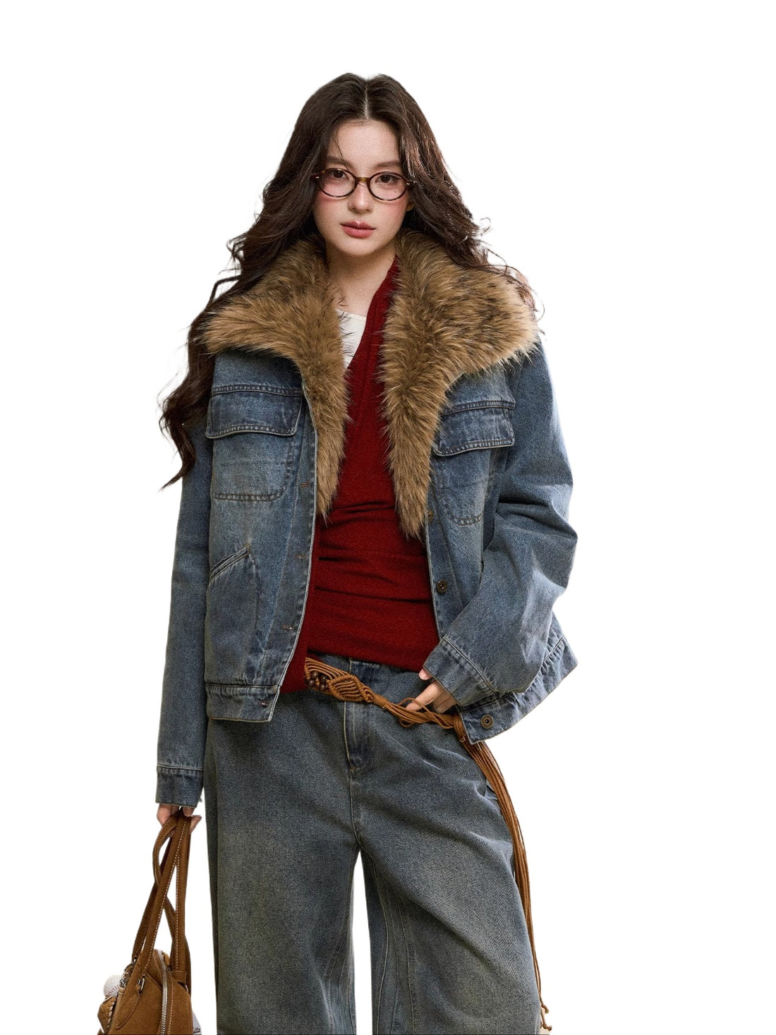 Faux Fur Collar Denim Jacket