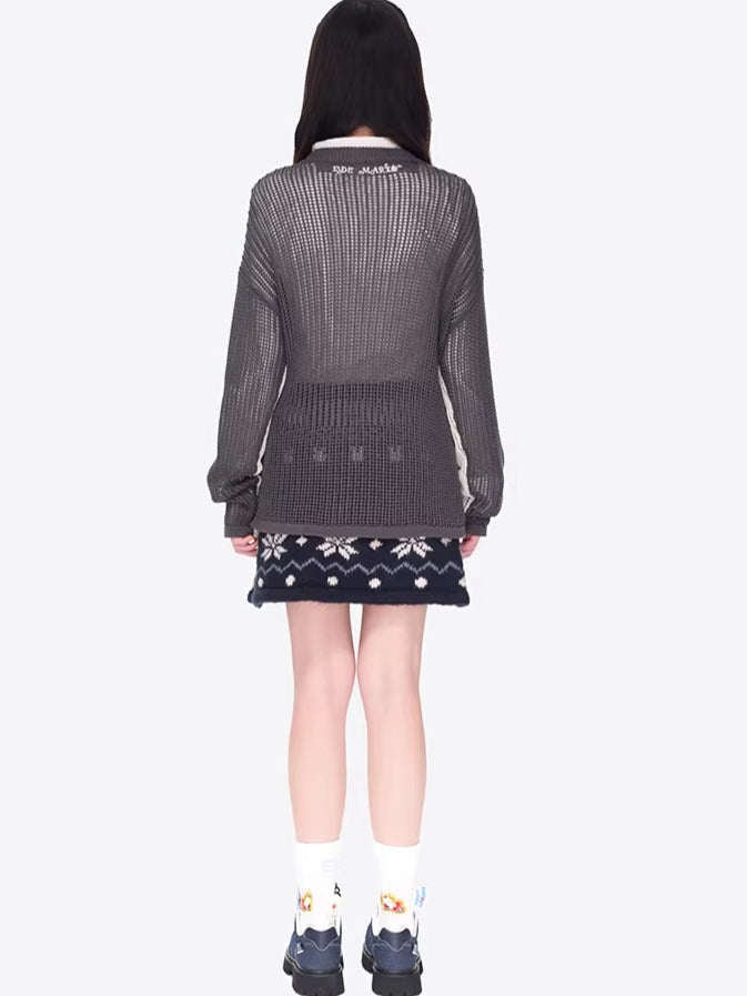 Cutout Contrast Knit Sweater