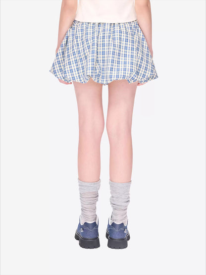 Slimming A-Line Bubble Plaid Mini Skirt