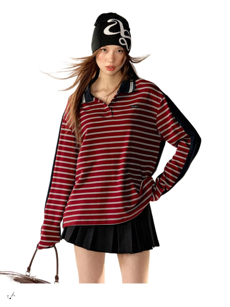 Striped Long-Sleeve Polo Shirt