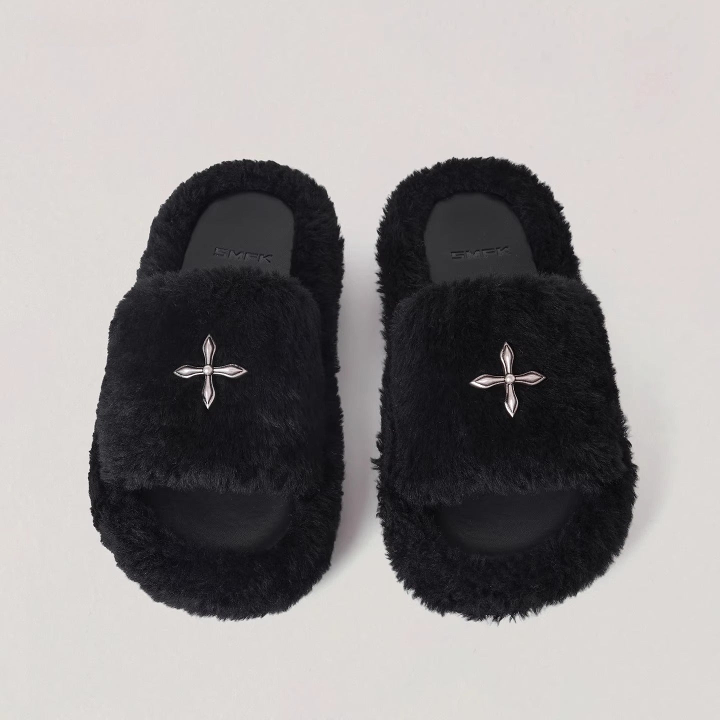 SMFK Fuzzy Platform Black Edition Slide Sandals