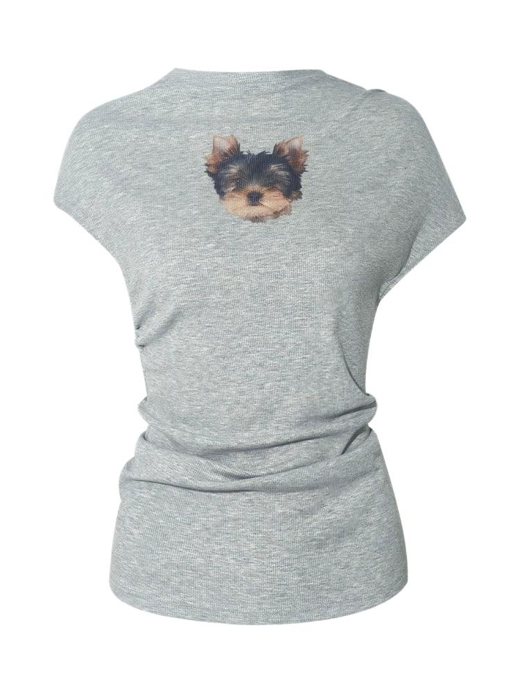Elastic Pleated Crew Neck T-shirt - CHINASQUAD