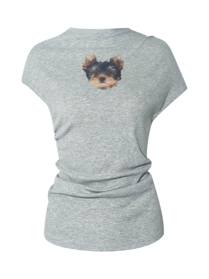 Elastic Pleated Crew Neck T-shirt - CHINASQUAD