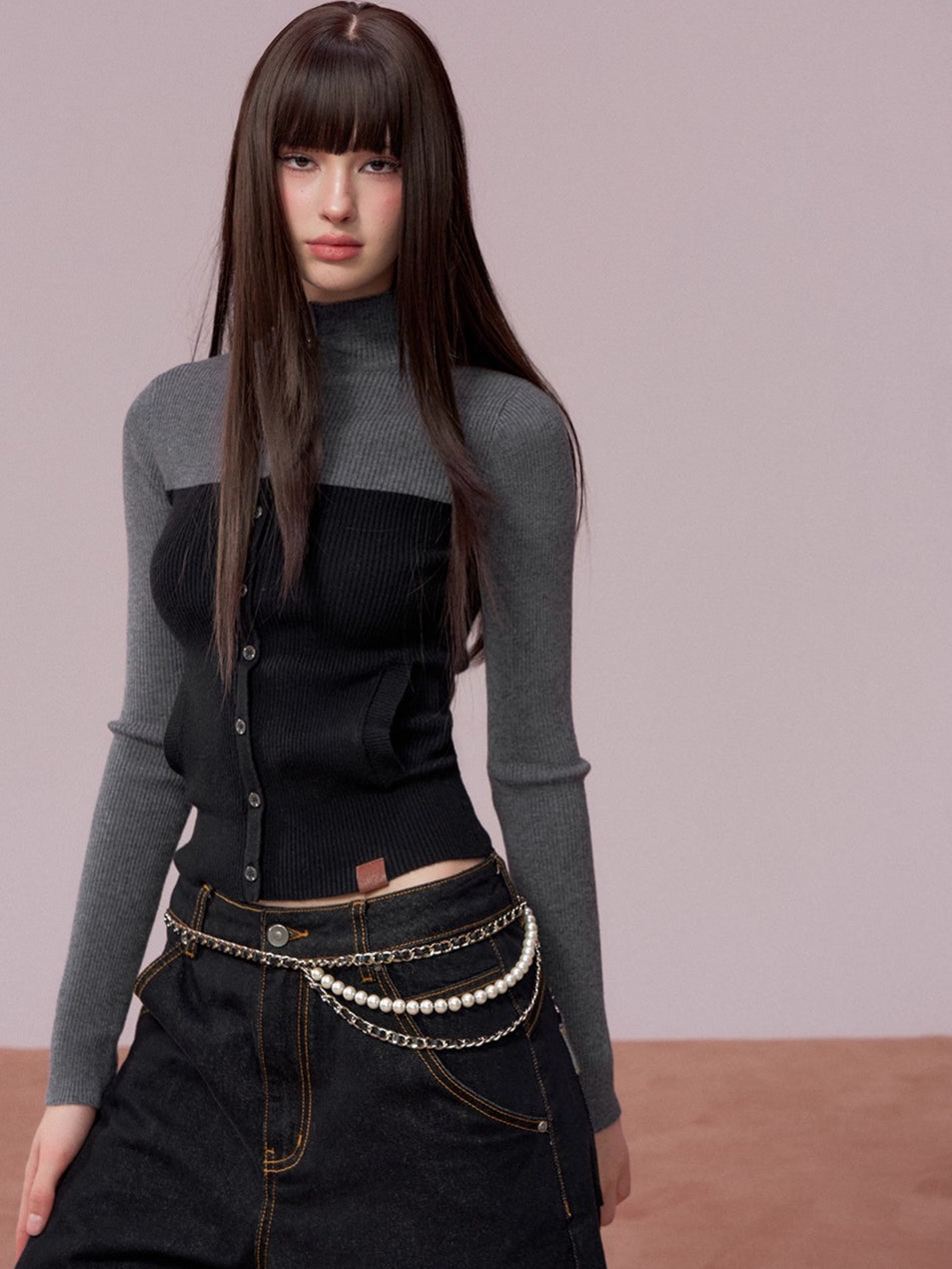 High-Neck Knit Top Fringe Cape Set