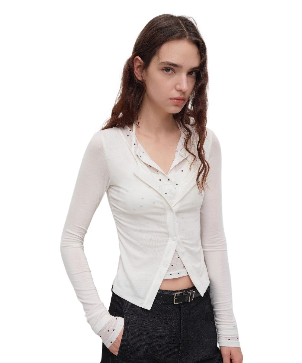 Polka-Dot Long Sleeve Cardigan