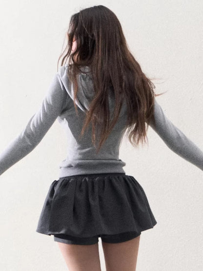 Drawstring Bubble Mini Skirt