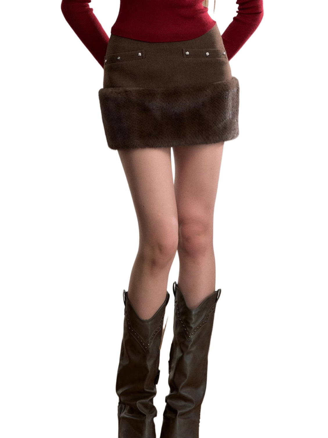 Faux Fur-Trimmed Wool Blend Mini Skirt