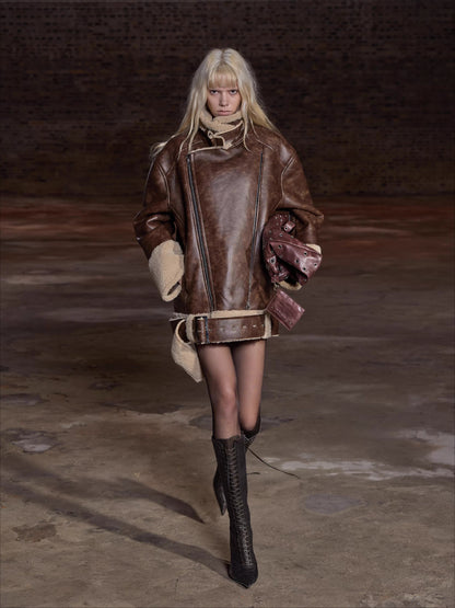 Reversible Faux Shearling Leather Jacket