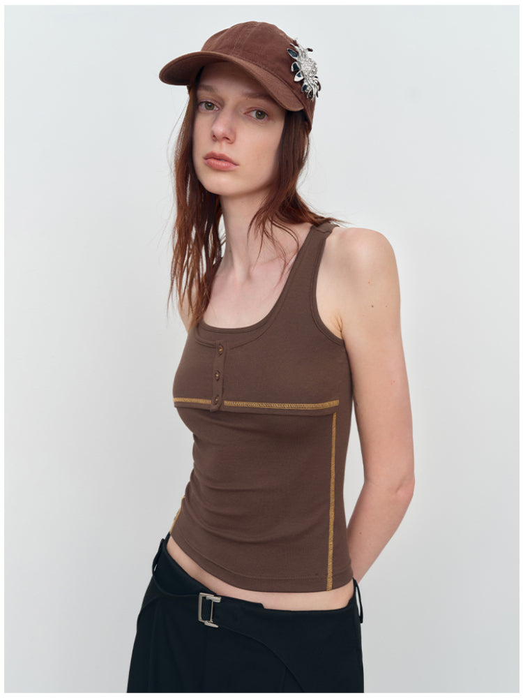 Fake Two-Piece U-Neck Camisole Tank Top