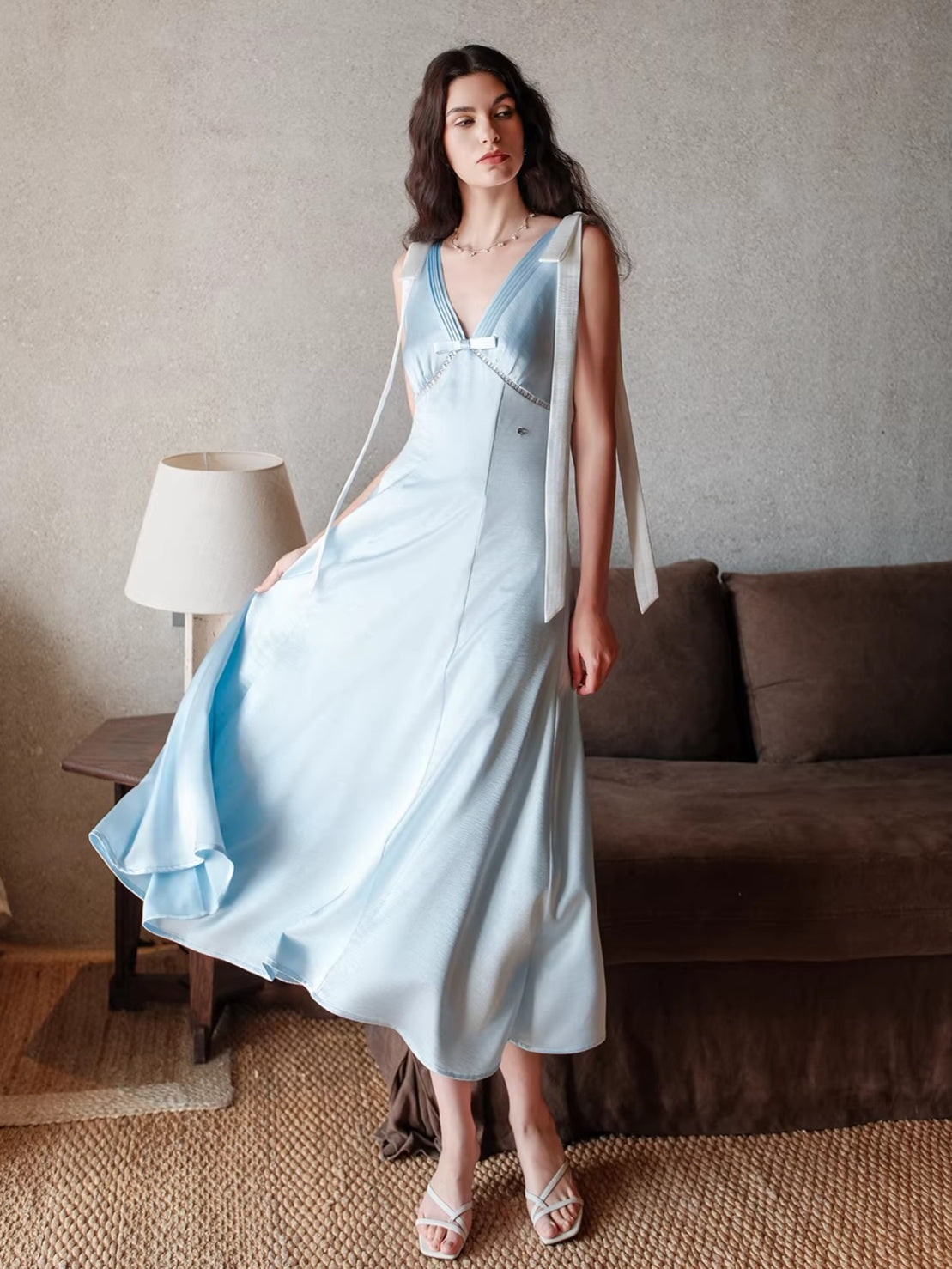 V-Neck Cutout High-Waist Maxi Dress