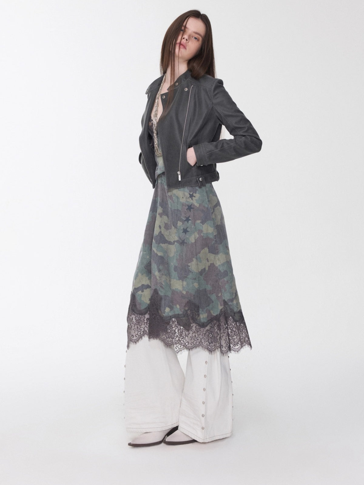 Studded Cat-Whisker Flared Denim Pants