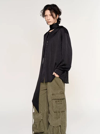 Silk-Feel Deconstructed Collar Shirt