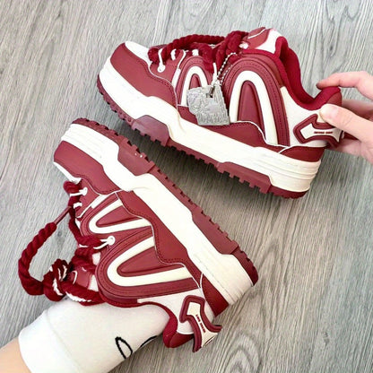 Burgundy Low-Top Casual Sneakers