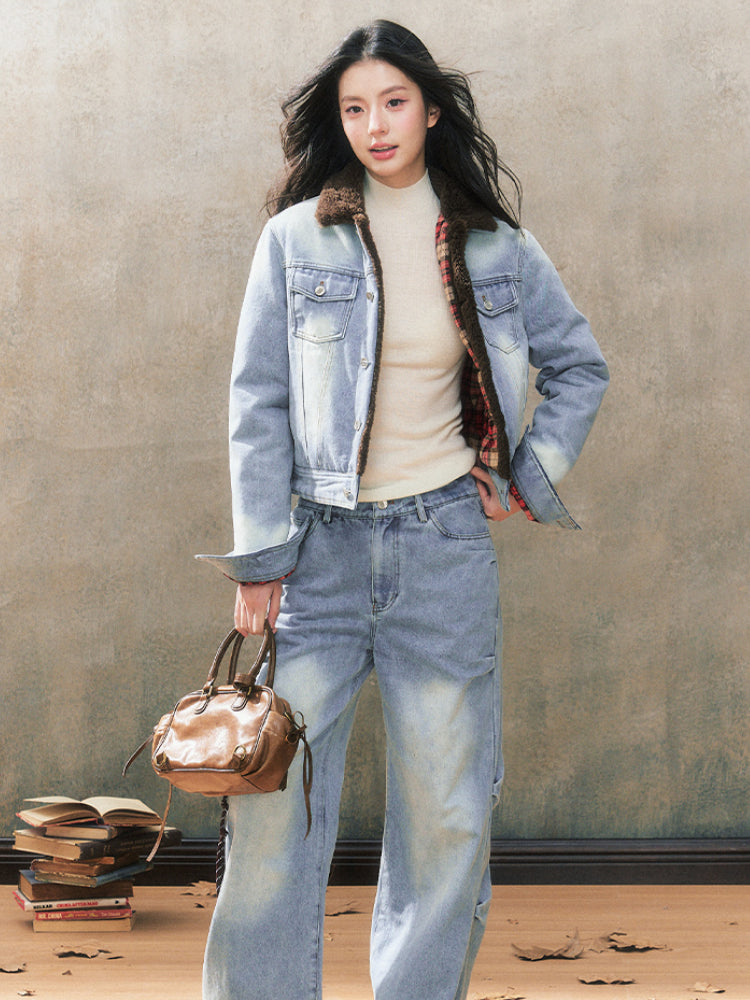 Fleece-Lined Denim Jacket Set