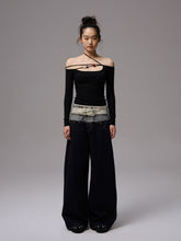Double Waistband Raw Denim Wide-Leg Jeans - CHINASQUAD