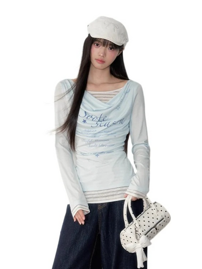 Two-piece Printed Fitted Long-sleeve T-shirt
