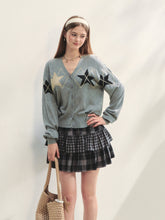 Single-breasted Star Argyle Knit Cardigan - CHINASQUAD