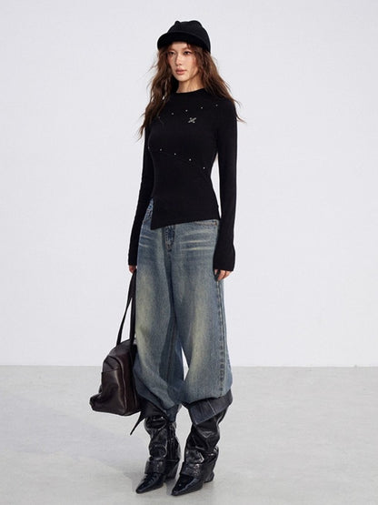 Slit Long-Sleeve Statement Base T-Shirt