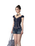 Lapel Waist-Cinching Lace Elastic Shirt - CHINASQUAD
