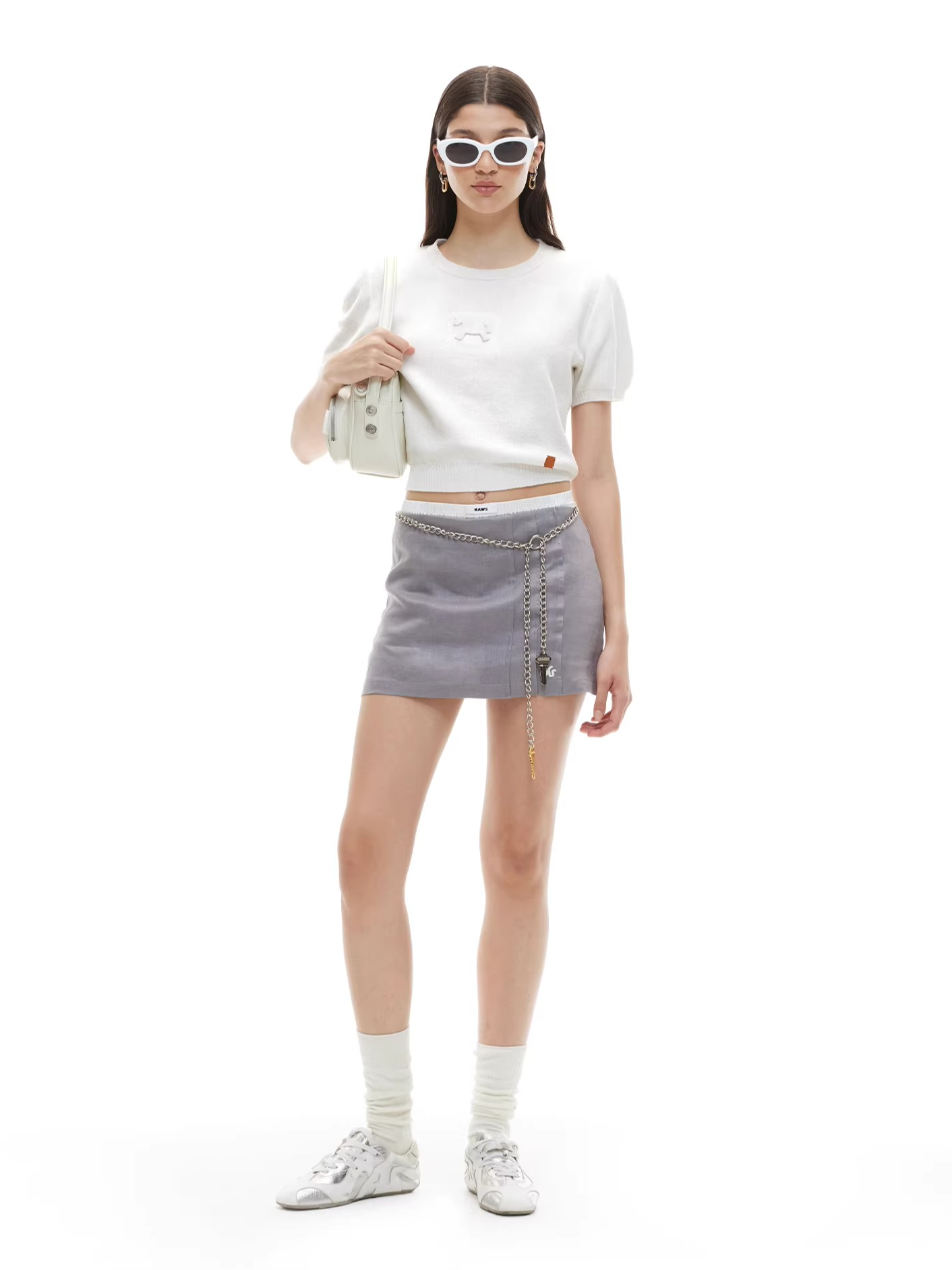 Embossed Logo Cropped Knit Tee