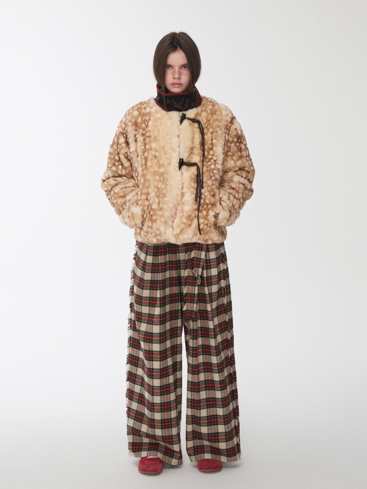 Fawn Pattern Printed Rex Rabbit Fur Jacket