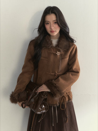 Oak Brown Suede Embroidered Shearling Jacket