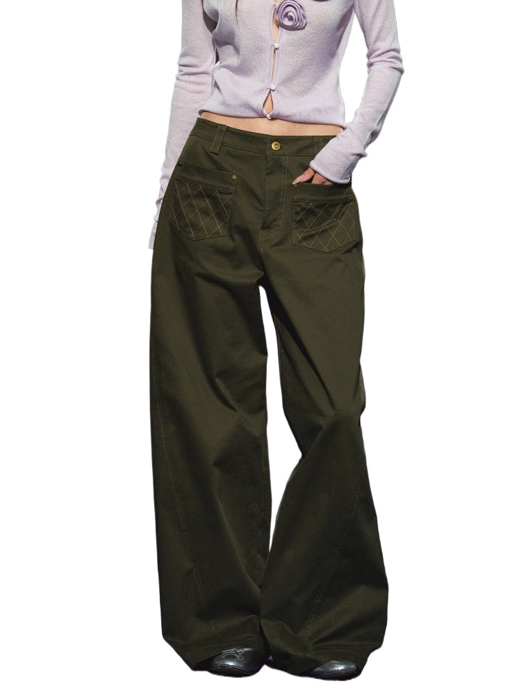 Pocket Diamond Stitching Straight-Leg Pants - CHINASQUAD