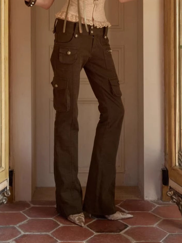 Washed Utility Low-Rise Flared Pants