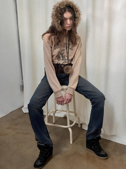 Vintage Pleated Washed Slim Curved Denim Pants