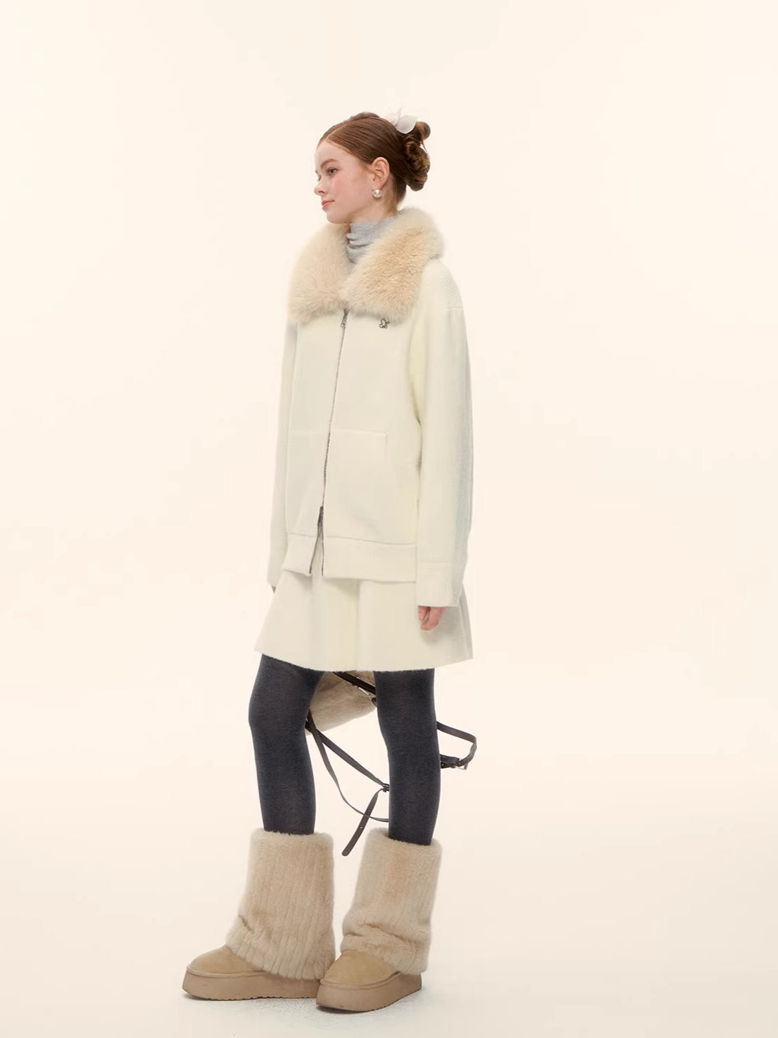 Wool-Blend Zip-Up Knit Jacket