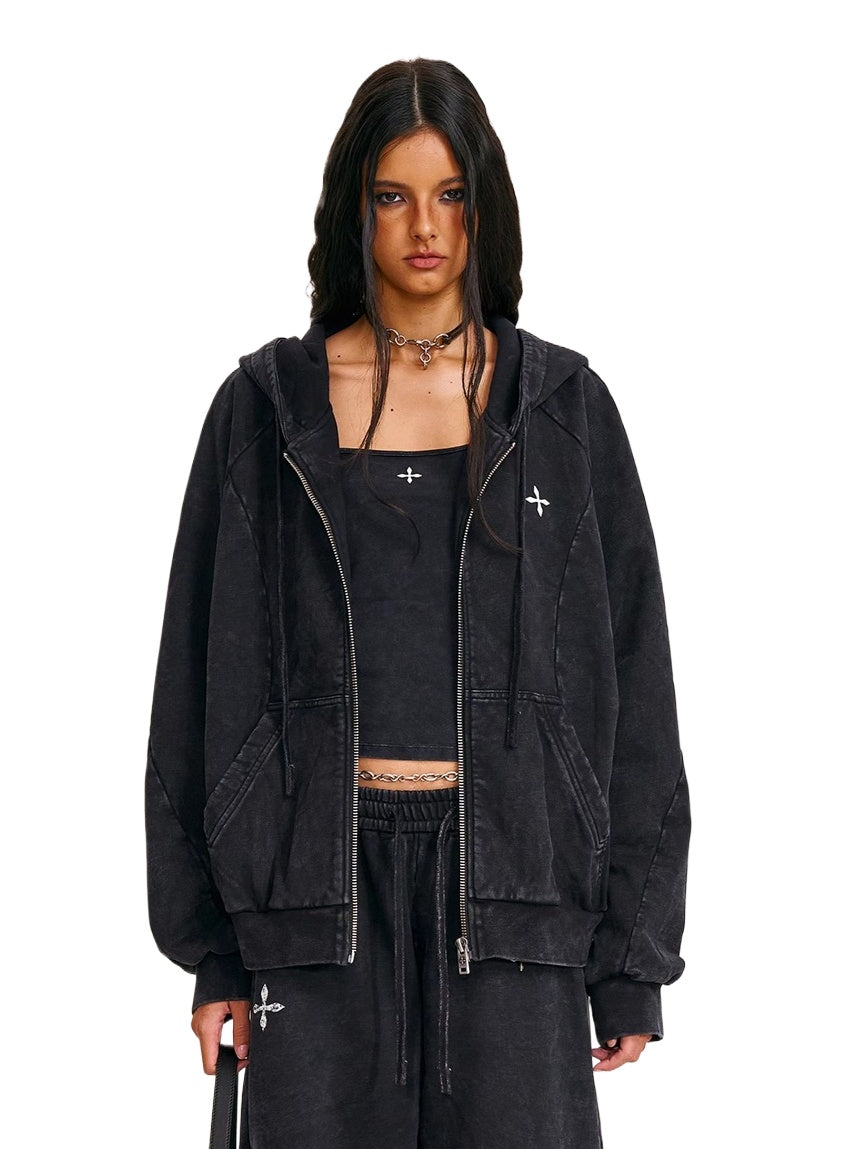 Washed Wide-Fit Zip-up Hoodie