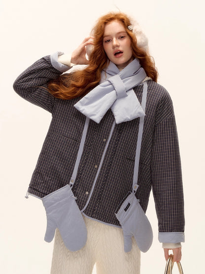 Vintage Blue Plaid Reversible Padded Jacket Set