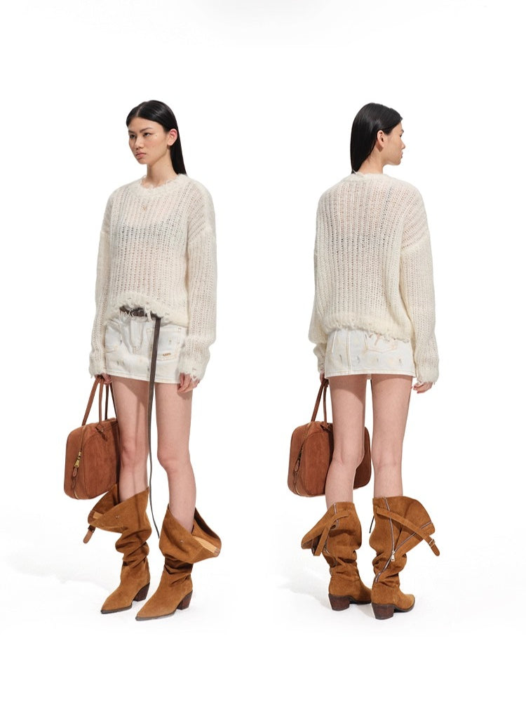 Distressed Mohair Wool Knit Sweater