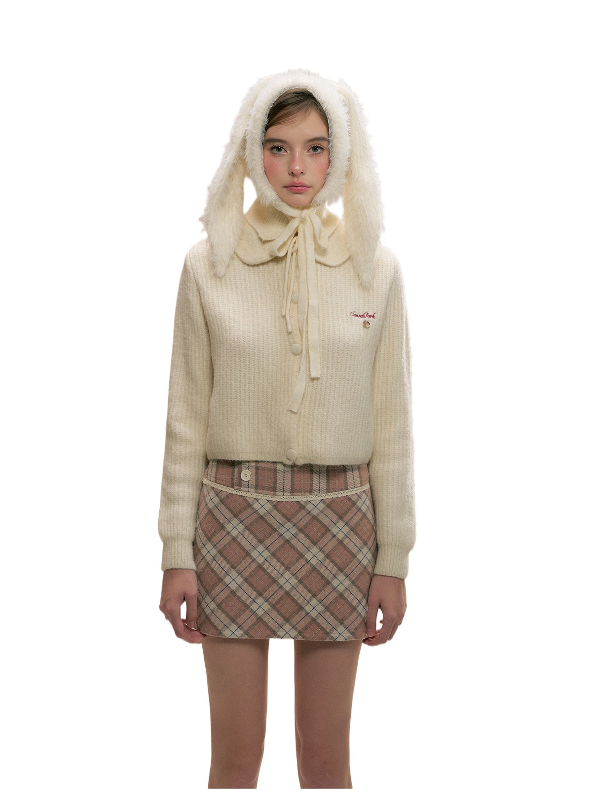 Pink Plaid Wool Mini Skirt